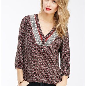 Forever 21 Multi Pattern Peasant Blouse